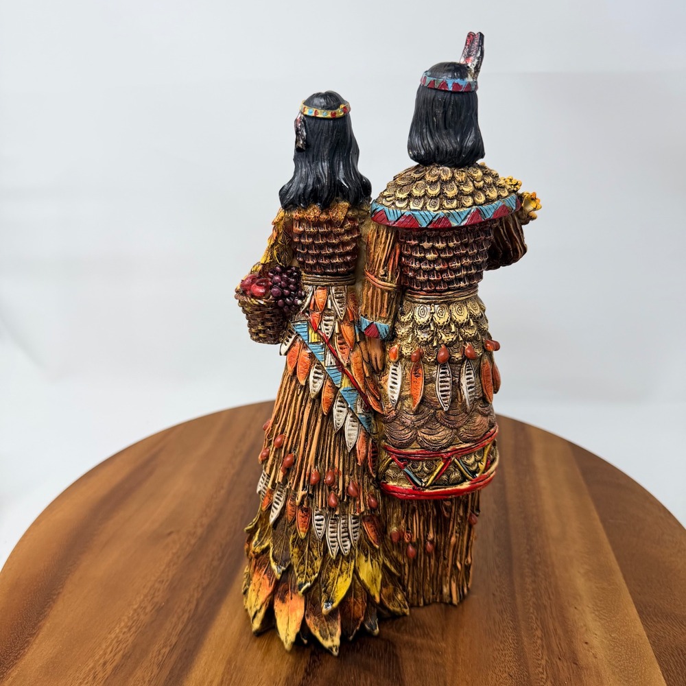 Native American Harvest Couple Figurine Resin Statue Thanksgiving Decor 11 Inch - Picture 4 of 9